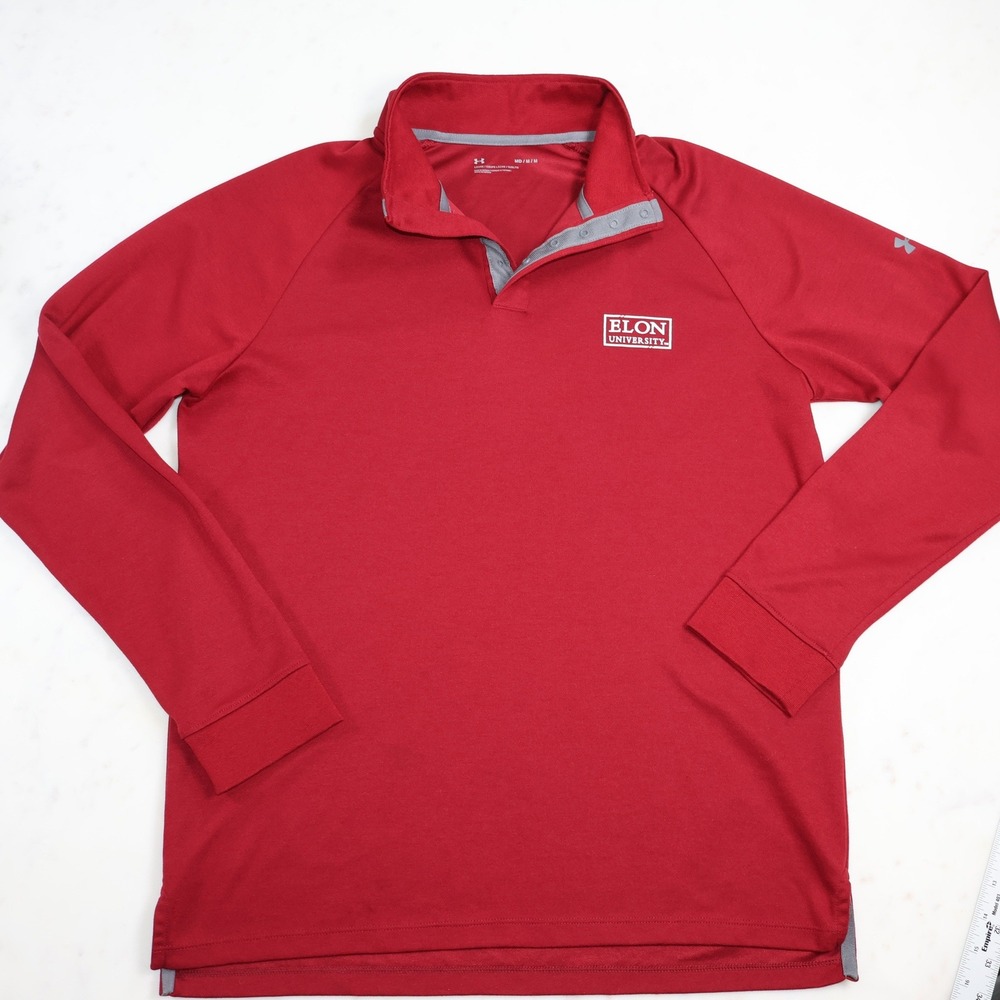 Under Armour Elon University Mens Medium Red Snap Button Pullover Long Sleeve - Picture 2 of 9
